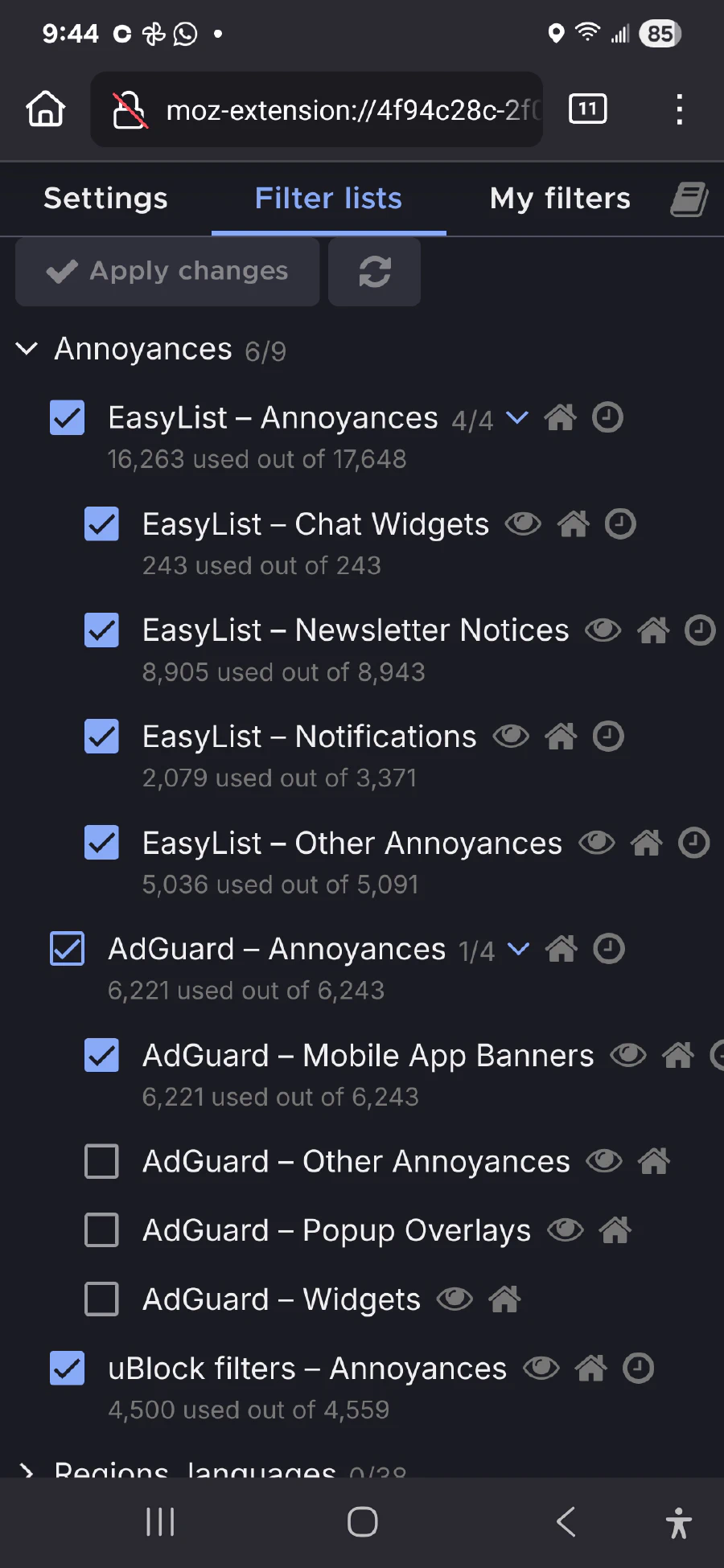 Ublock filter lists